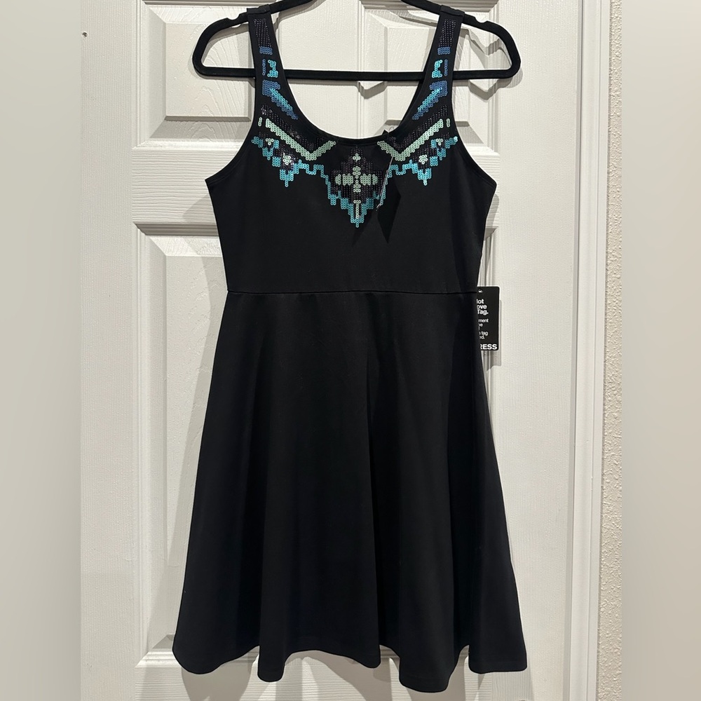 *NWT Express Black & Blue Sequin-Detail Fit & Flare Mini Dress